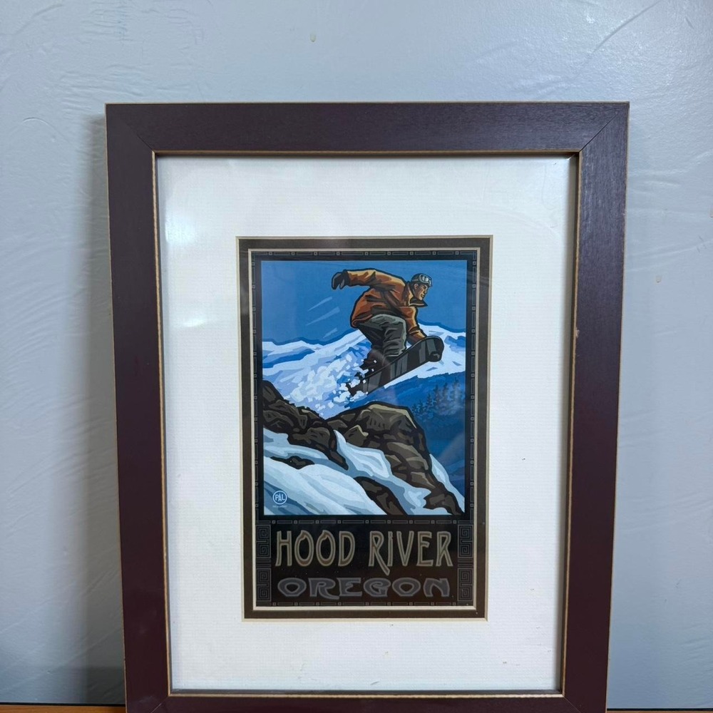 Framed Hood River Oregon Snowboard Postcard Mountains Alpine Apres Ski